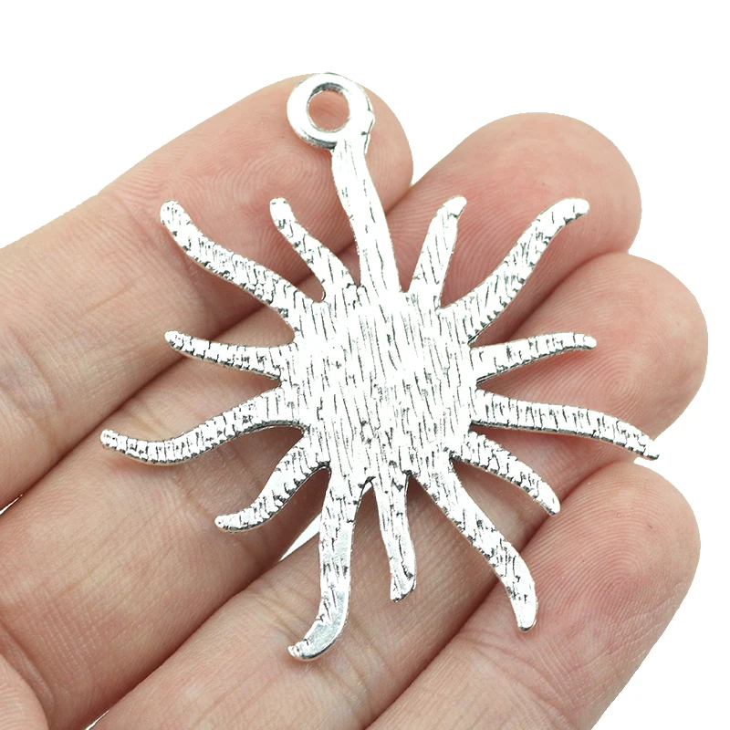 4Pieces/Lot 51*46mm Antique Silver Plated Alloy Sun Charms Pendant For Diy Jewelry Making