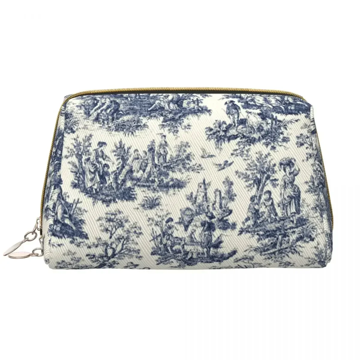 NOMADES Artsy Vintage Toile De Jouy Makeup Bag for Women Travel Cosmetic Organizer Fashion Navy And White Storage Toiletry Bags