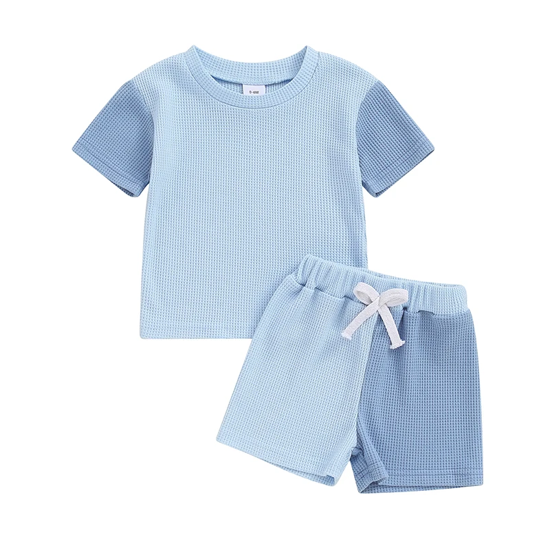 

Baby Boys Summer Outfits Contrast Color Short Sleeves T-Shirt and Elastic Shorts Set for 2 Piece Vacation Clothes Set