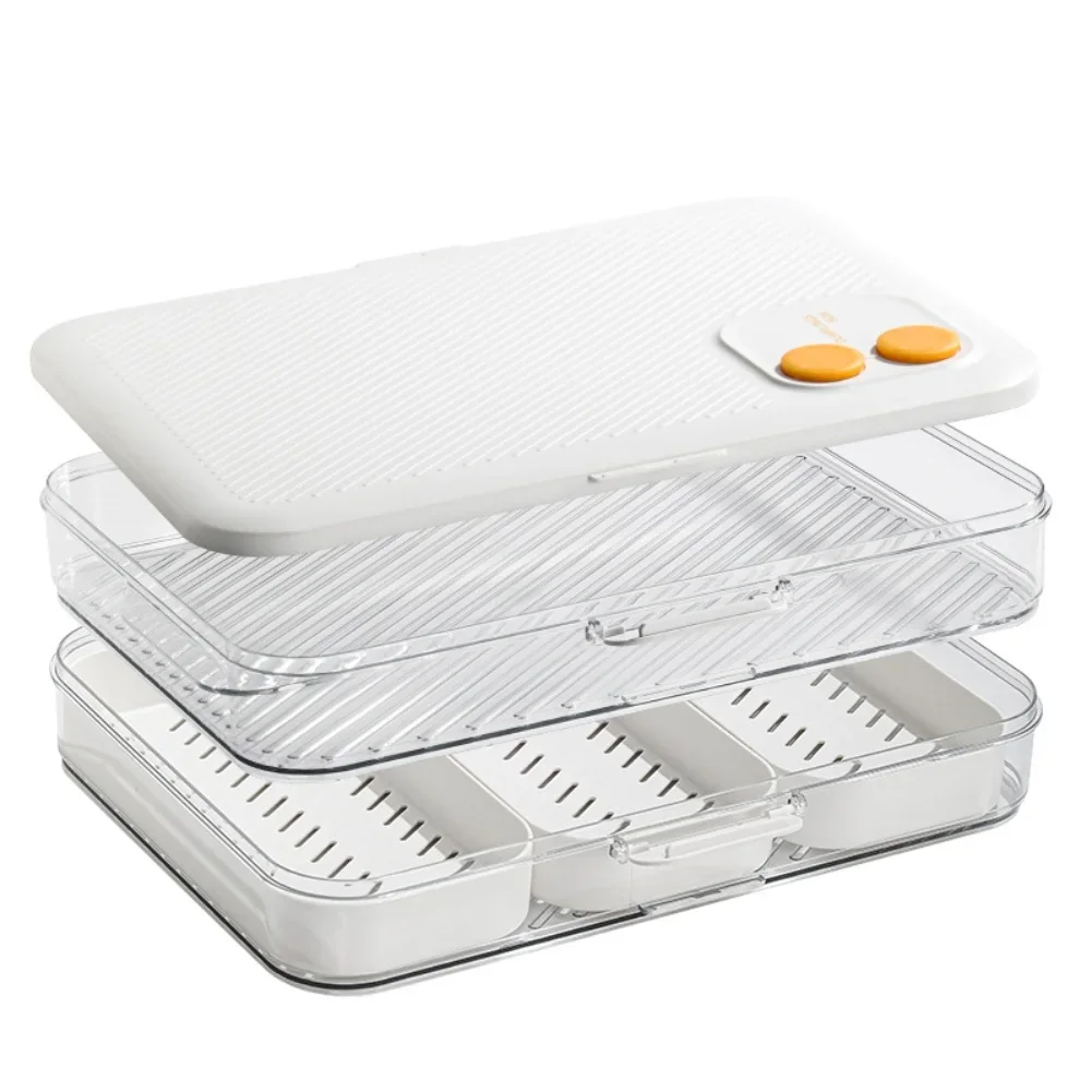 

Airtight Carrier White transparent Dumpling Storage Box Compartmentalized Design Double-layer Capacity Airtight Lids
