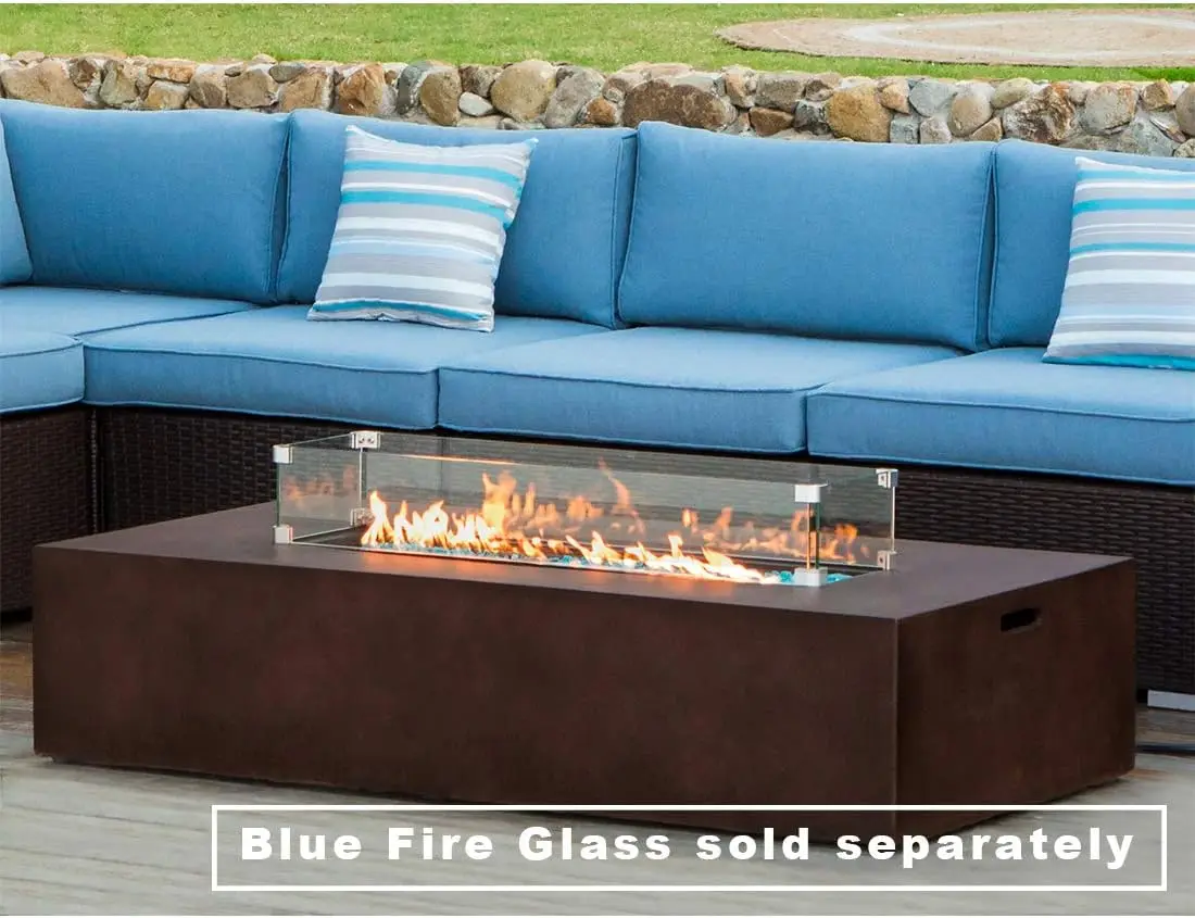 Outdoor Propane Fire Pit Table 56-inch x 28-inch Rectangle Bronze Compact Concrete-Like Finish, 50,000 BTU Fire Pit Table