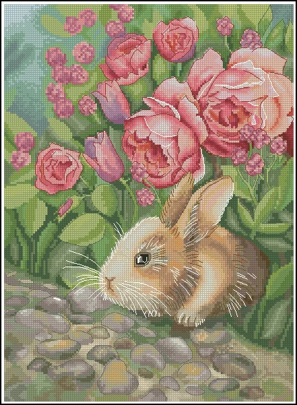 

Cute Animals Rabbit in flower Sewing 18CT 14CT Unprinted Cross Stitch Kits Embroidery Art DIY Handmade Needlework Home Decor