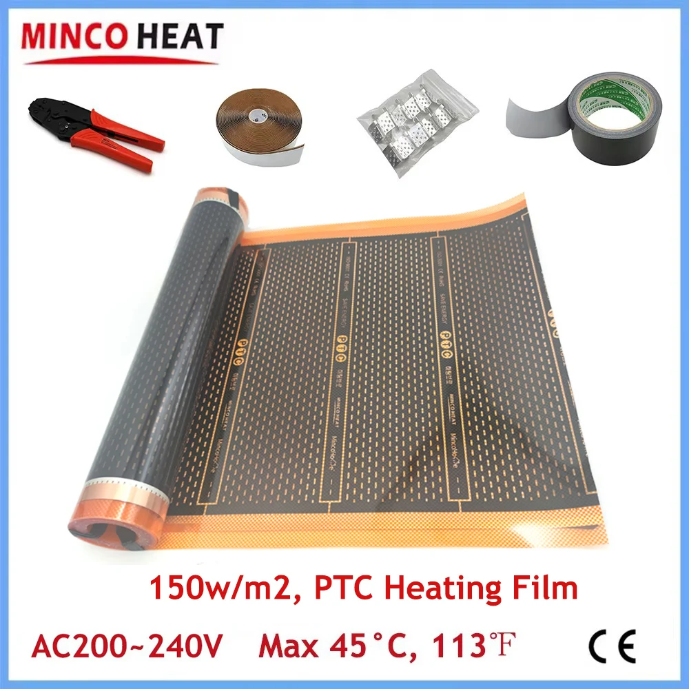10~50m2/lot 150w per Square Meter PTC Heating Film Kits with Accessories for Electric Floor Heating System
