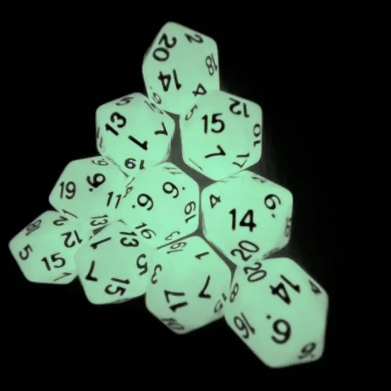 10pcs/set Cube 20 Sides glow in dark Dice Set Board Games Luminous D20 Dice Polyhedral Dice Set For RPG,DND, MTG,Tenzi