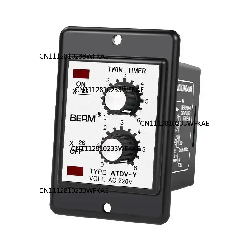 ATDV-Y ATDV-Y Dual Time Relay 220V Adjustable Repeat Cycle Timer ON OFF 3S 6S 12S 30S 60S 3M 6M 12M 30M 60M Twin Timer With Base