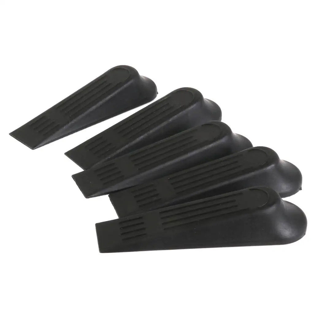 5pcs Black Plastic Door Window Stops Stoppers Wedges Jam Block Home Office