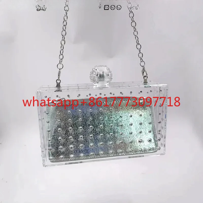 new European and American fashion diagonal square  transparent solid color handbag shoulder acrylic small party bag dinner bag