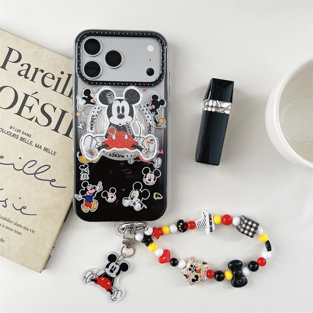 

Cute Cartoon Mickey Magnetic Phone Case for iPhone 17 16 Pro 15 Max 14 13 17 Pro Max Cover With Magsafe Stand Chain Lovely Case