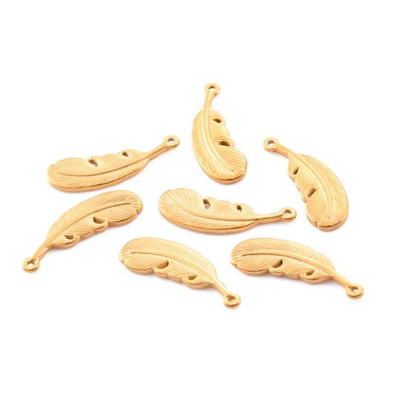 

5pcs Gold Stainless Steel Charms Feather leaves Leaf Cute for Necklace Pendant Charms DIY Jewelry Making Crafts Finding 7x22mm