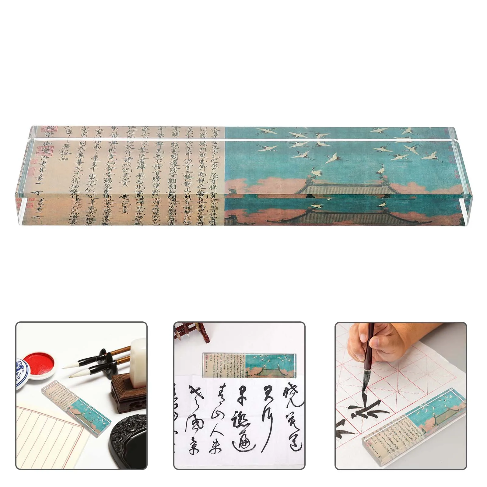 ثقالة ورق الخط الزجاجية الشفافة، شكل مستطيل للخط، رسم الكتابة، ممارسة الوزن الفني الزخرفي #1