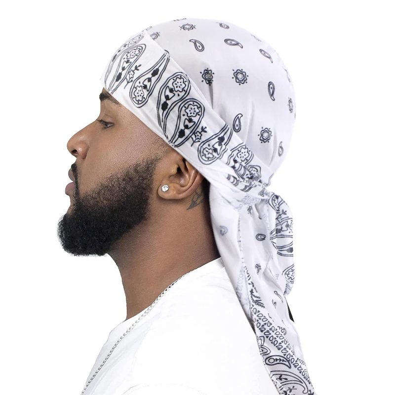 New Men\'s Silky Durags African Print Headwrap for Women Long Tail Pirate Hat Biker Hear Wear Bandanas Turban Hair Accessories