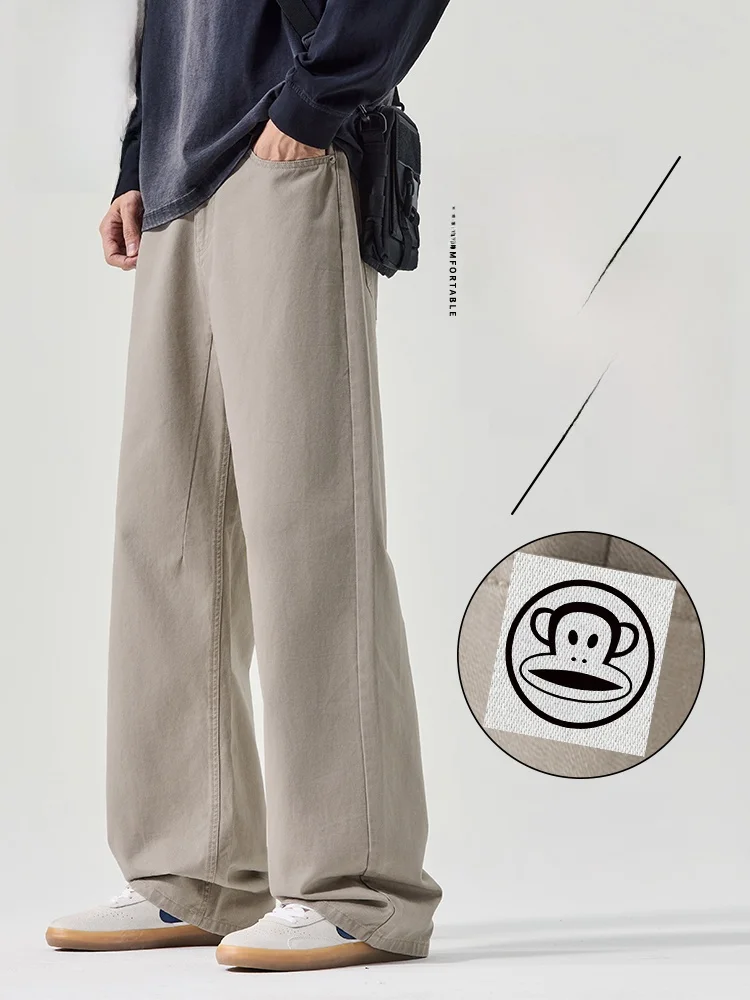 

Мужские повседневные брюки Paul Frank с прямыми штанинами, весна 2026, свободный крой, из чистого хлопка, широкие, длинные, модные, брендовые, прочные