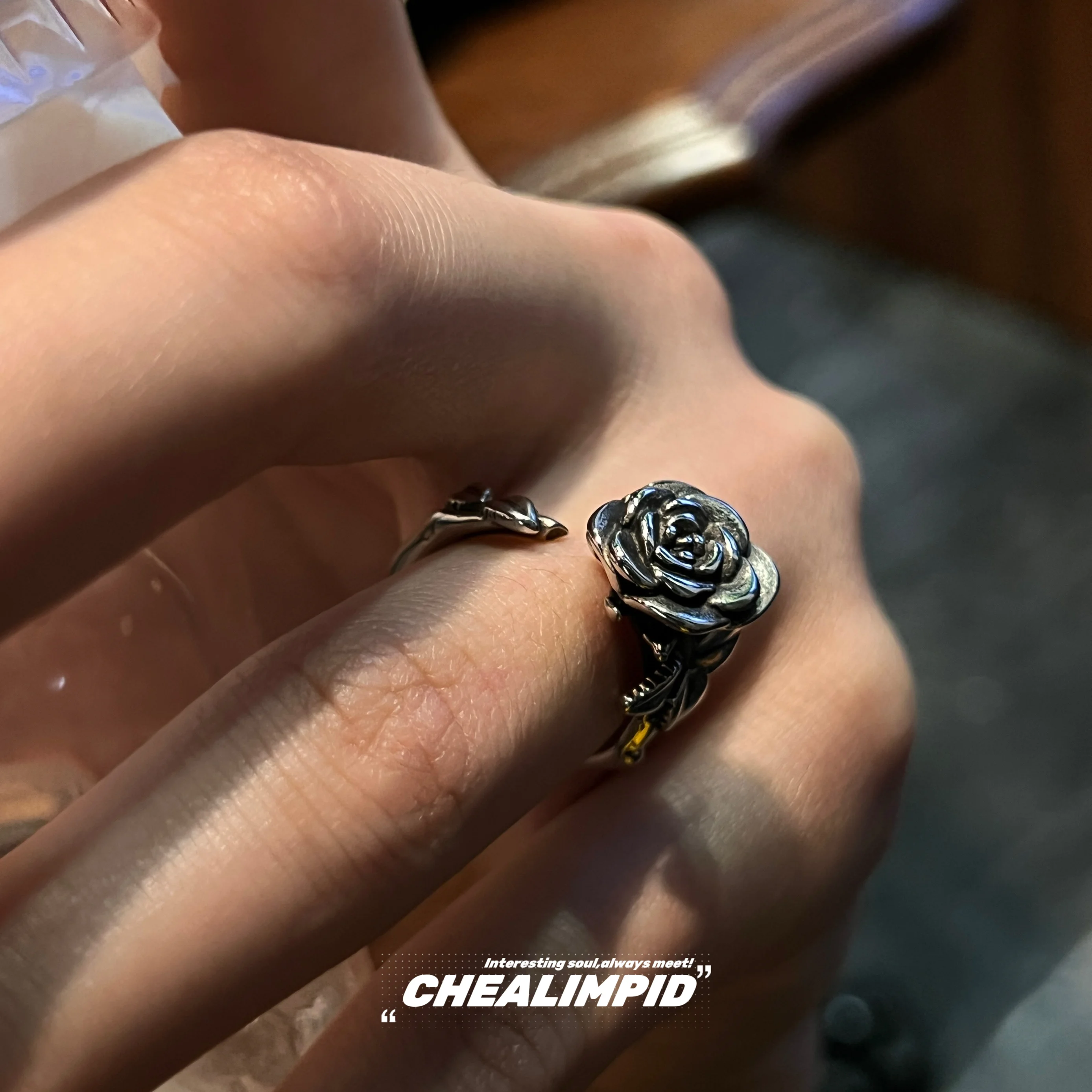 A Rose In My Hand Vintage Punk Metal Ring Gothic Fingertip titanium steel AdjustableRings For Men Girls Jewelry Couple Gift