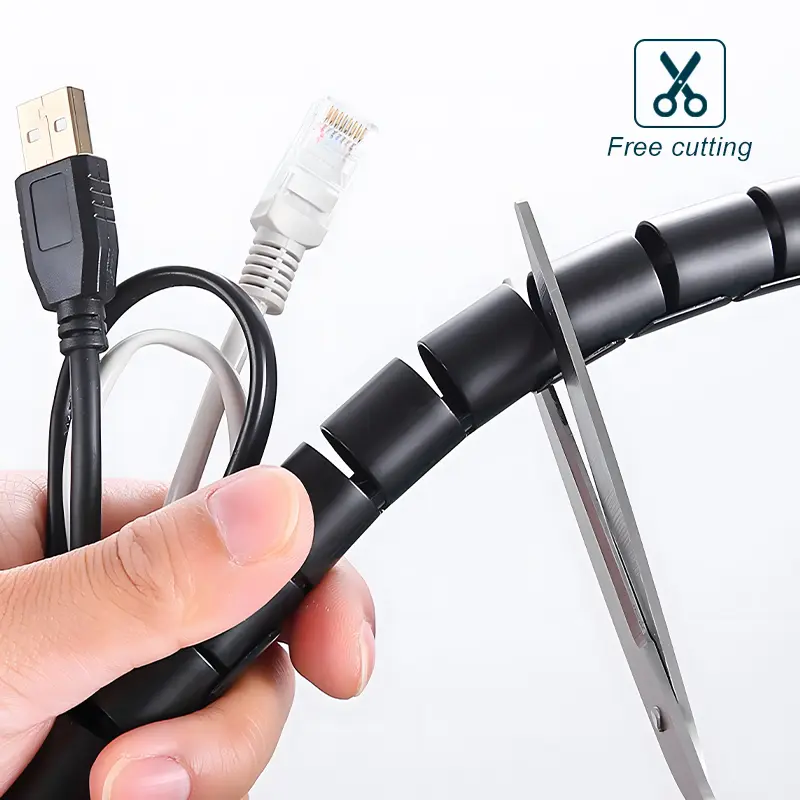 Black Cable Wire Protector Cable Organizer Management Pipe Flexible Wire Wrap Line Coiled Tube Office Cord Sleeve Cover 2M - Image 4