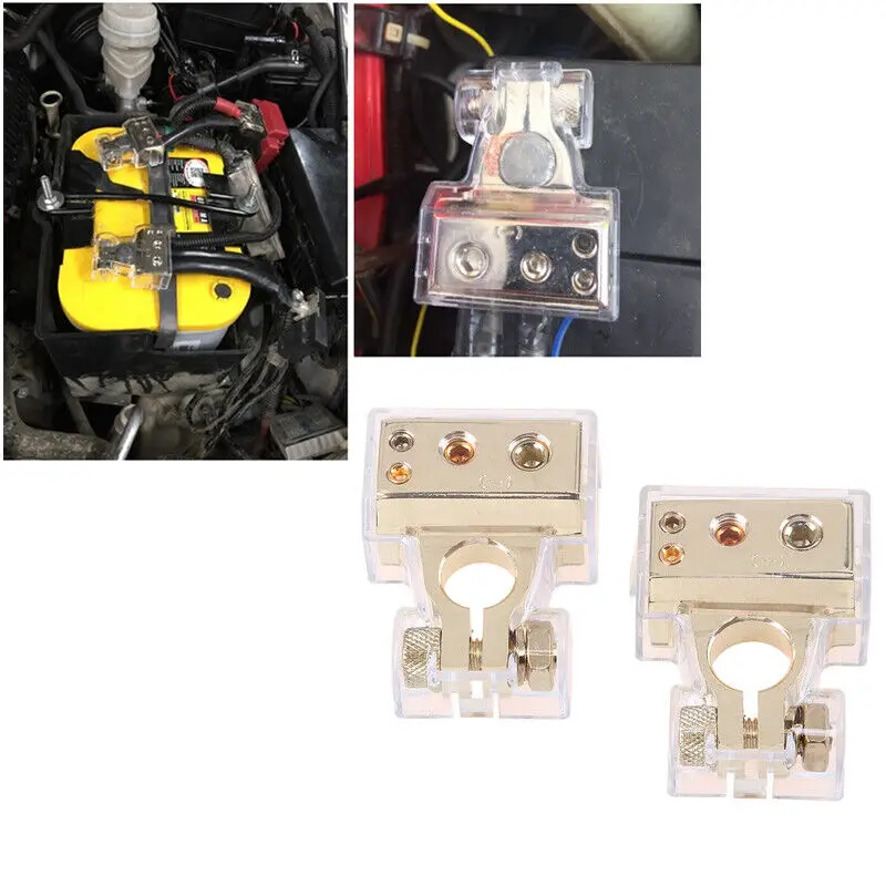 

2pcs Car Battery Terminal Connectors Kit 0/4/8 Awg Gauge Positive Negative Battery Terminal Clamp Connector with Covers