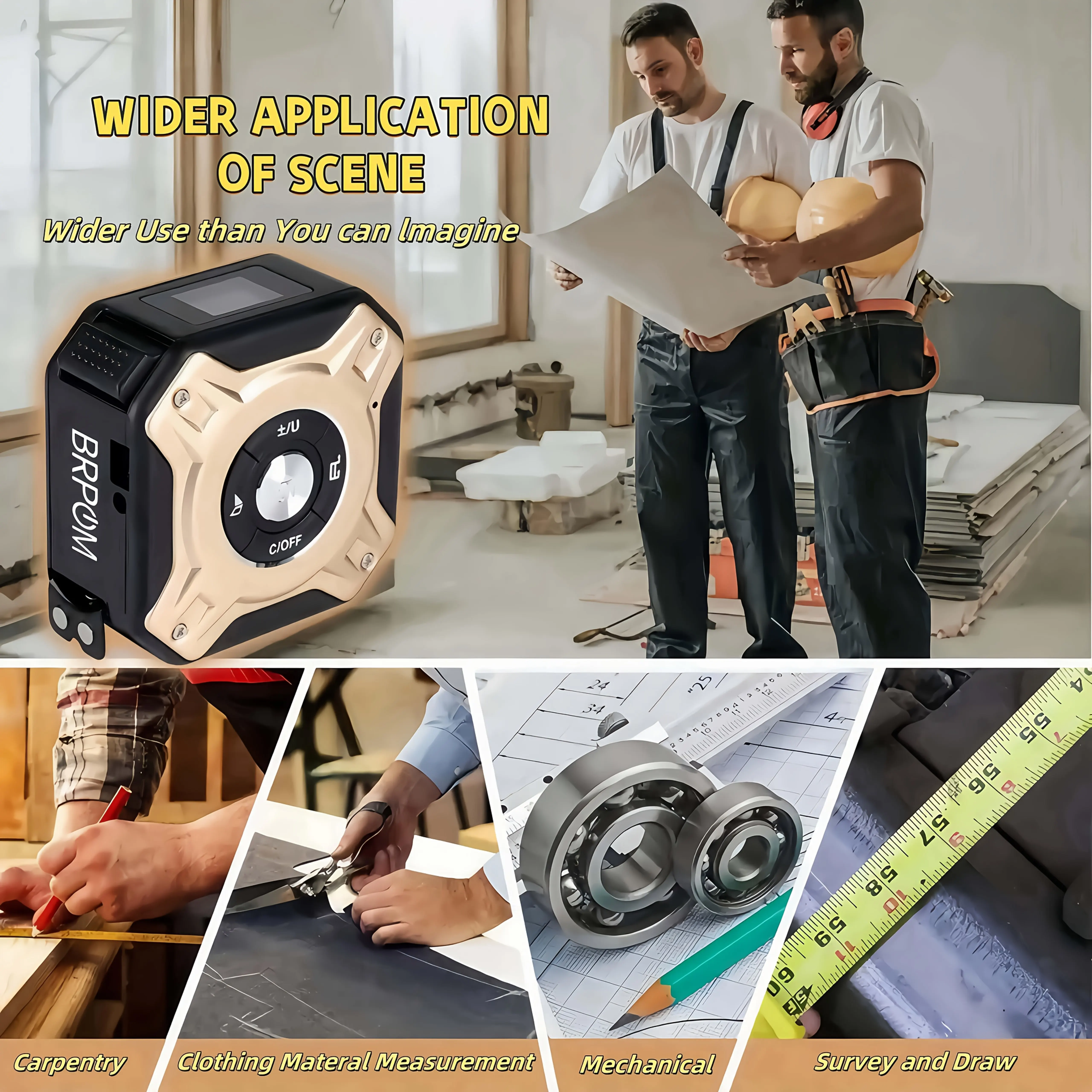 50 متر ليزر 5 متر شريط قياس فولاذي-شاشة ديجيتال متينة غير قابلة للانزلاق قياس دقيق حلقة هوك 1 قطعة