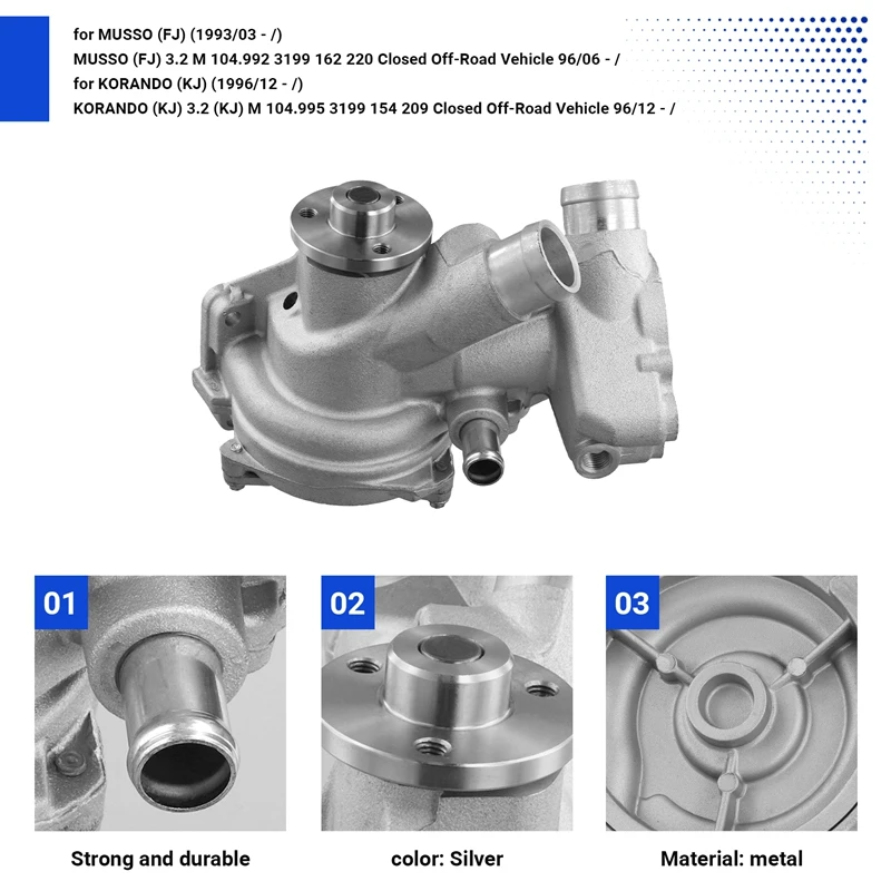 Cooling System Water Pump For MERCEDES BENZ W140 S280 W463 SL SSANGYONG MUSSO KORANDO REXTON 3.2 1042001301 1042002701