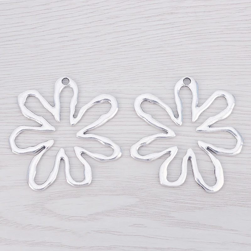 5 x Tibetan Silver/Gold Plated Large Open Hollow Flower Charms Pendants for DIY Necklace Jewelry Making Findings 65x61mm