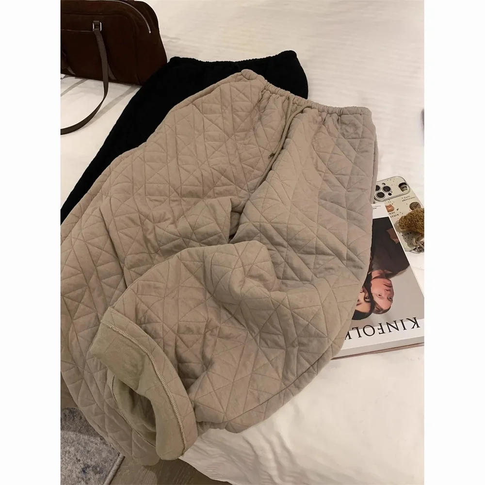 Warm Straight Pants Women Streetwear Baggy Oversized High Waist Drawstring Casual Joggers Trousers Y2K Harajuku Wide Leg Pants