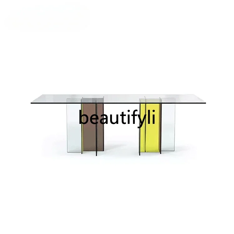 Acrylic dining table, living room rectangular tea table, bedroom, transparent glass table  R