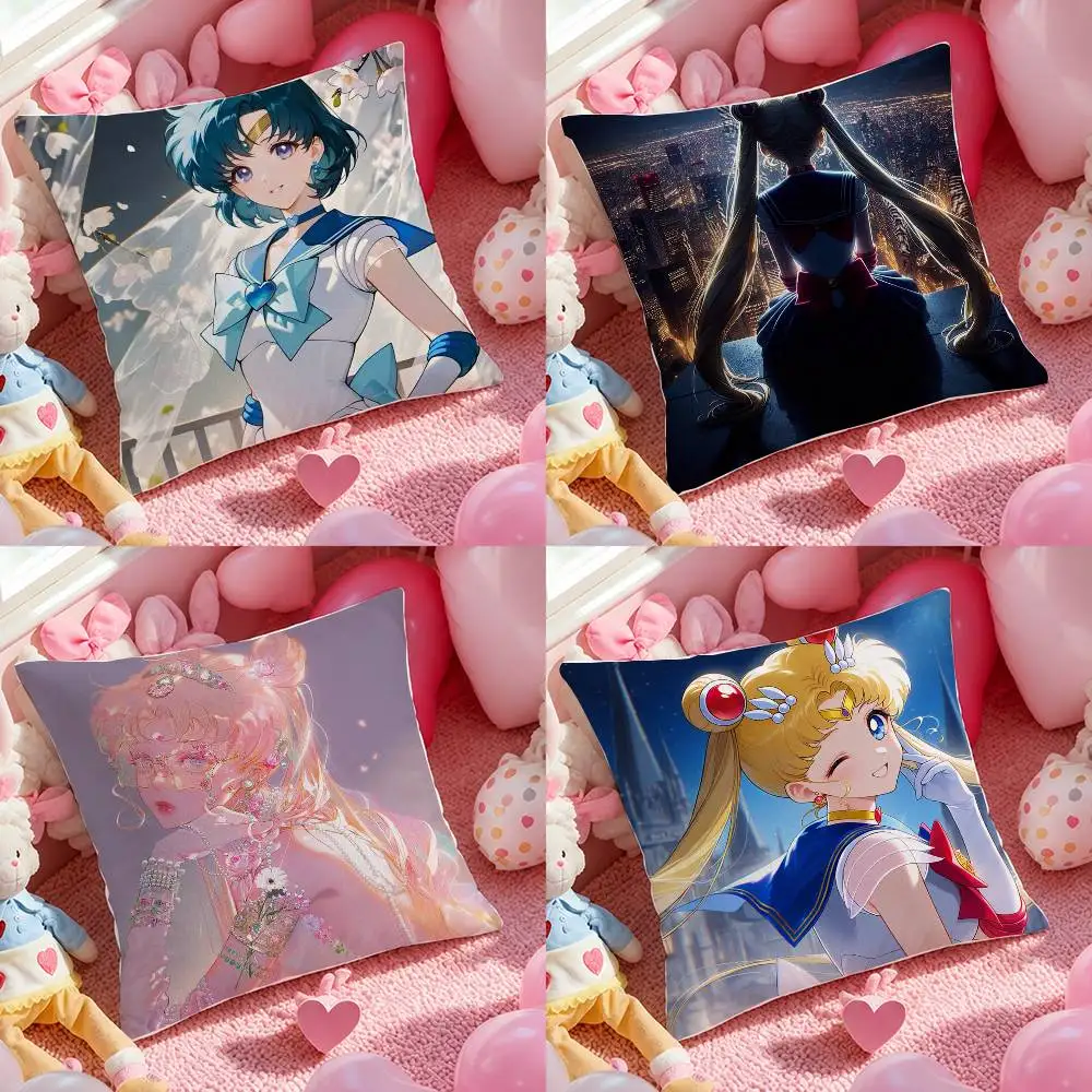 

Sailor Moon Silver Crystal Anime Plush Pillow Cover Soft Short Plush Cushion Cover For Sofa Bedroom Home Decor Gift