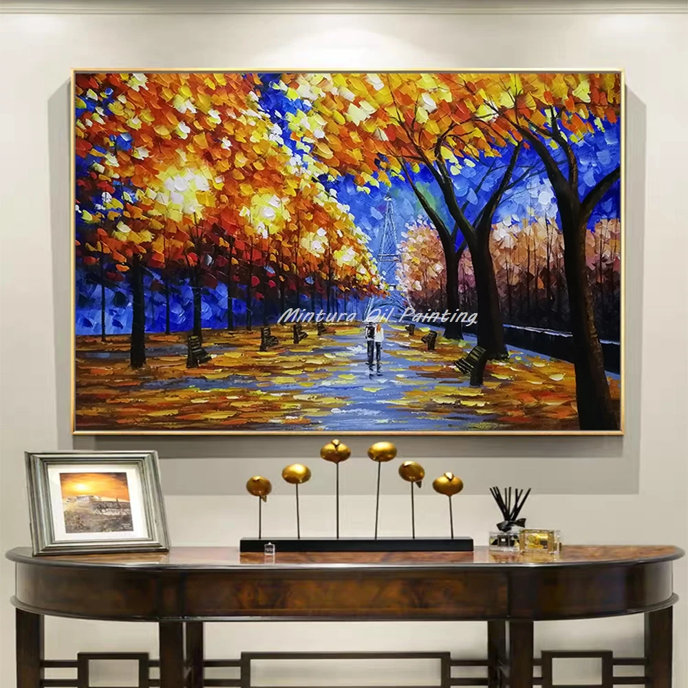 

Mintura Handmade Palette Knife Street Landscape Oil Paintings on Canvas Large Wall Art Picture Modren Home Decoration Room Decor