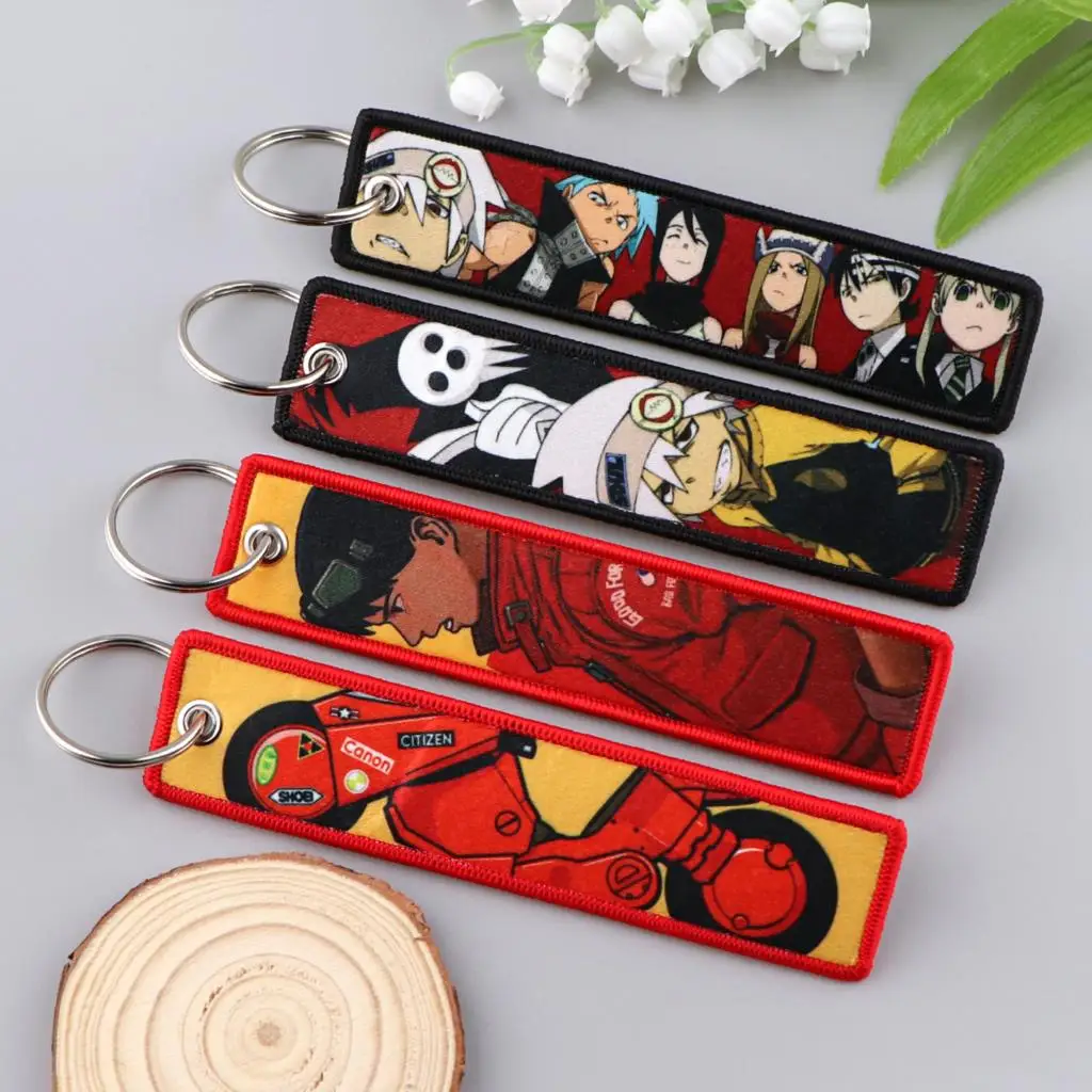 

Japanese Anime Embroidered Keychain for Car Keys Keychains Women Keyring Men Original Fashion Accessories Jewelry Gifts