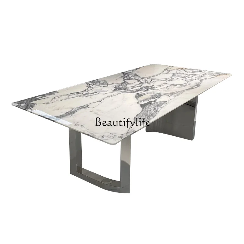 

French white imported natural marble dining table simple high-end light luxury large flower white luxury stone dining table