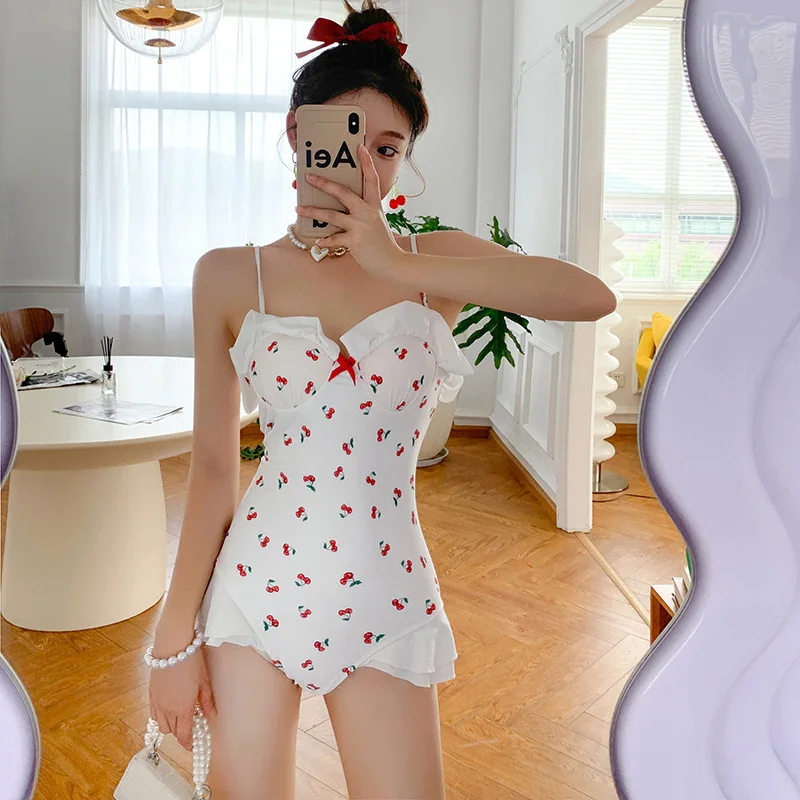 

Minsu Cherry Girl Сиамский консервативный купальник женский Южная Корея Ins Pure Desire Wind Slim Looking Belly Covering Sweet Studen