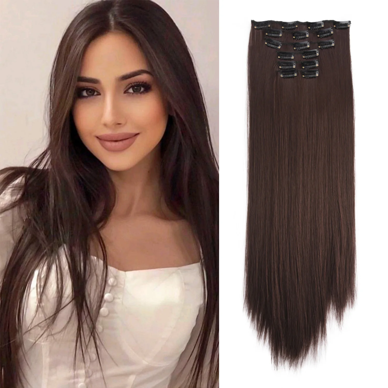 

Clip in Hair Extensions 6Pcs Synthetic Hair Extensions Clip Ins 24Inch Natural Straight Synthetic Hairpieces for Women Girls