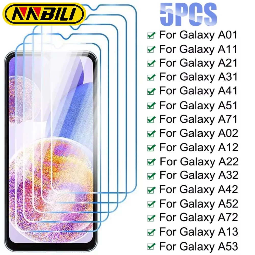 Nnbili 5 peças de vidro temperado para samsung galaxy a12 a02s a22 a52 a51 a32 5g protetor de tela em samsung a21s a11 a31 a41 a71 a72