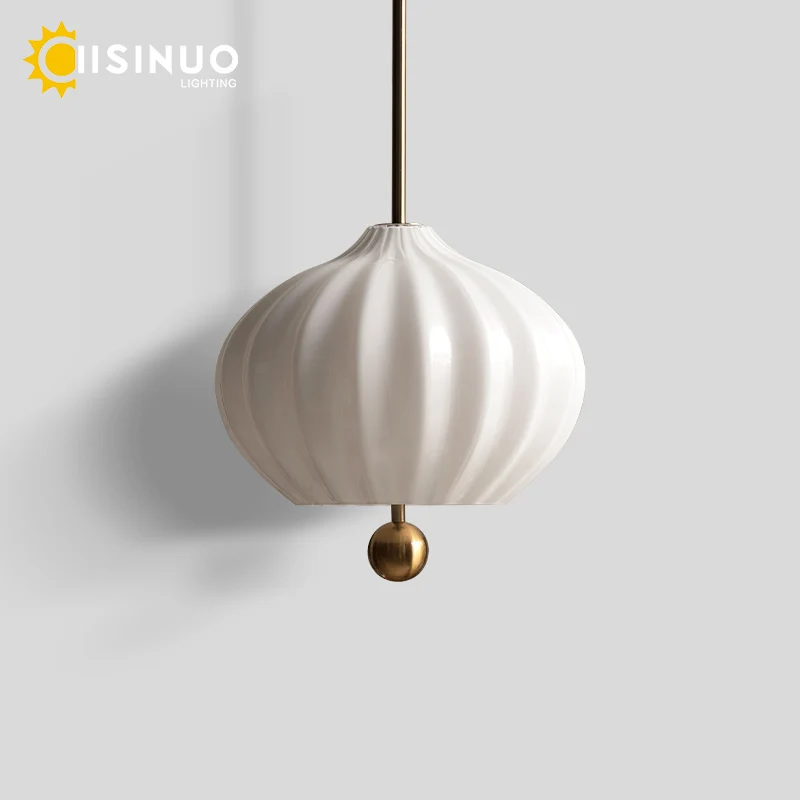 Bauhaus Style White Glass Pendant Light Vintage Handcrafted Clear Glass Shade Chandelier Adjustable Cable for Bedroom Study Home