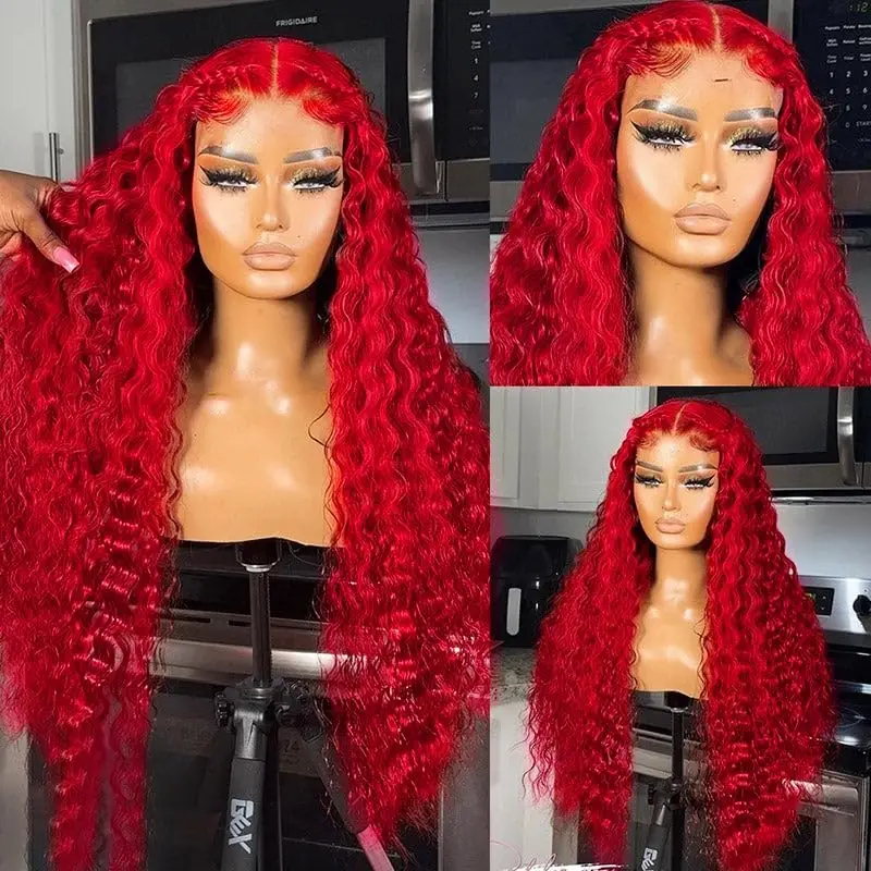 Hot Red Lace Front Wigs Human Hair 180% Density 13X4 Curly Brazilin Virgin Hair Glueless Wigs Human Hair Pre Plucked 28 Inch