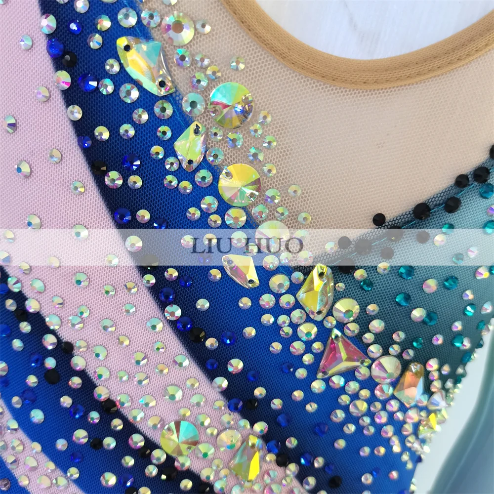 LIUHUO Ice Dance Figure Skating Dress Women Girl Teen Customize Costume Performance Competition Leotard Roller Gradient Blue Kid