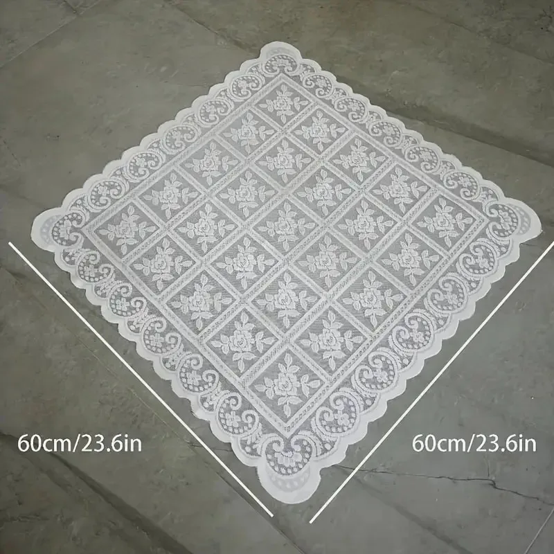 One Antique Embroidered Lace Tablecloth - Solid Color Elegant Flower Cut Process Polyester Square Tablecloth, 100% Polyester