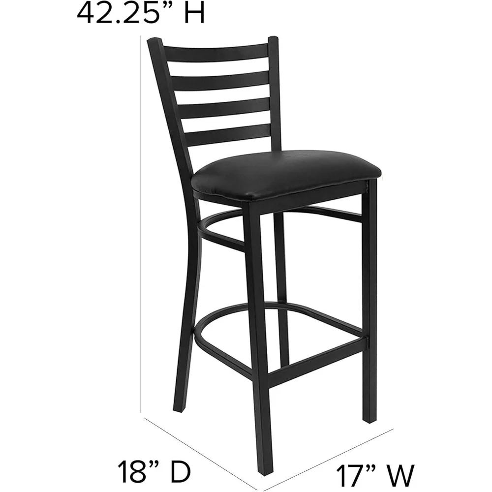 2 PackSeries Black Ladder Back Metal Restaurant Barstool