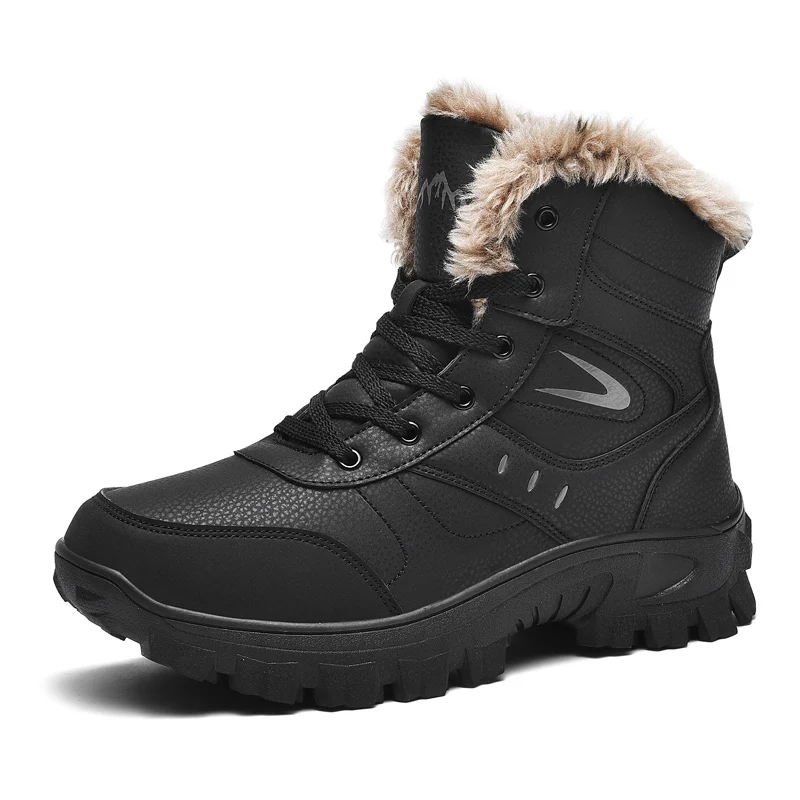 HIKEUP Outdoor Hiking Shoes Padded High-top Warm Casual Cotton Shoes Men Tactical Military Snow Boots Genuine Leather