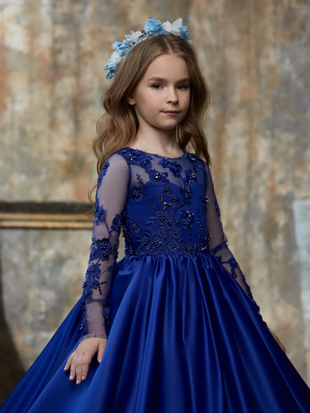 2026 Newest Royal Blue Beaded Girls Dresses For Birthday Party Graceful Exquisite Lace Appliques Kids Princess Gown On Sale