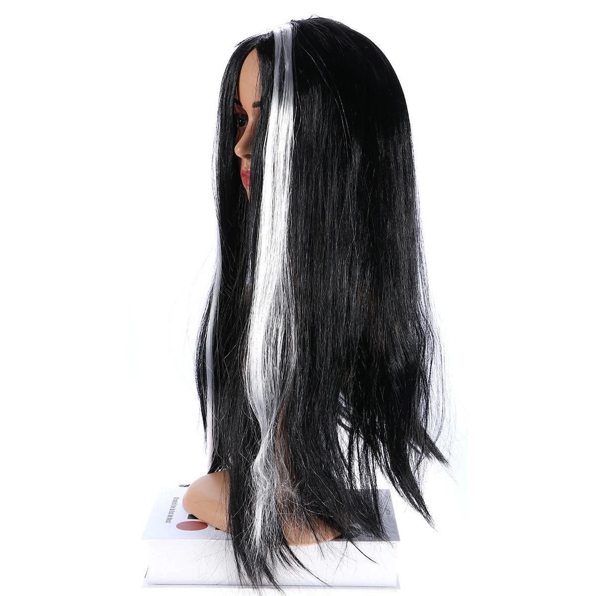 

Clown Long Black Straight Synthetic Hairpiece Highlight for Halloween Witch Masquerade Women Girls Decor Accessories