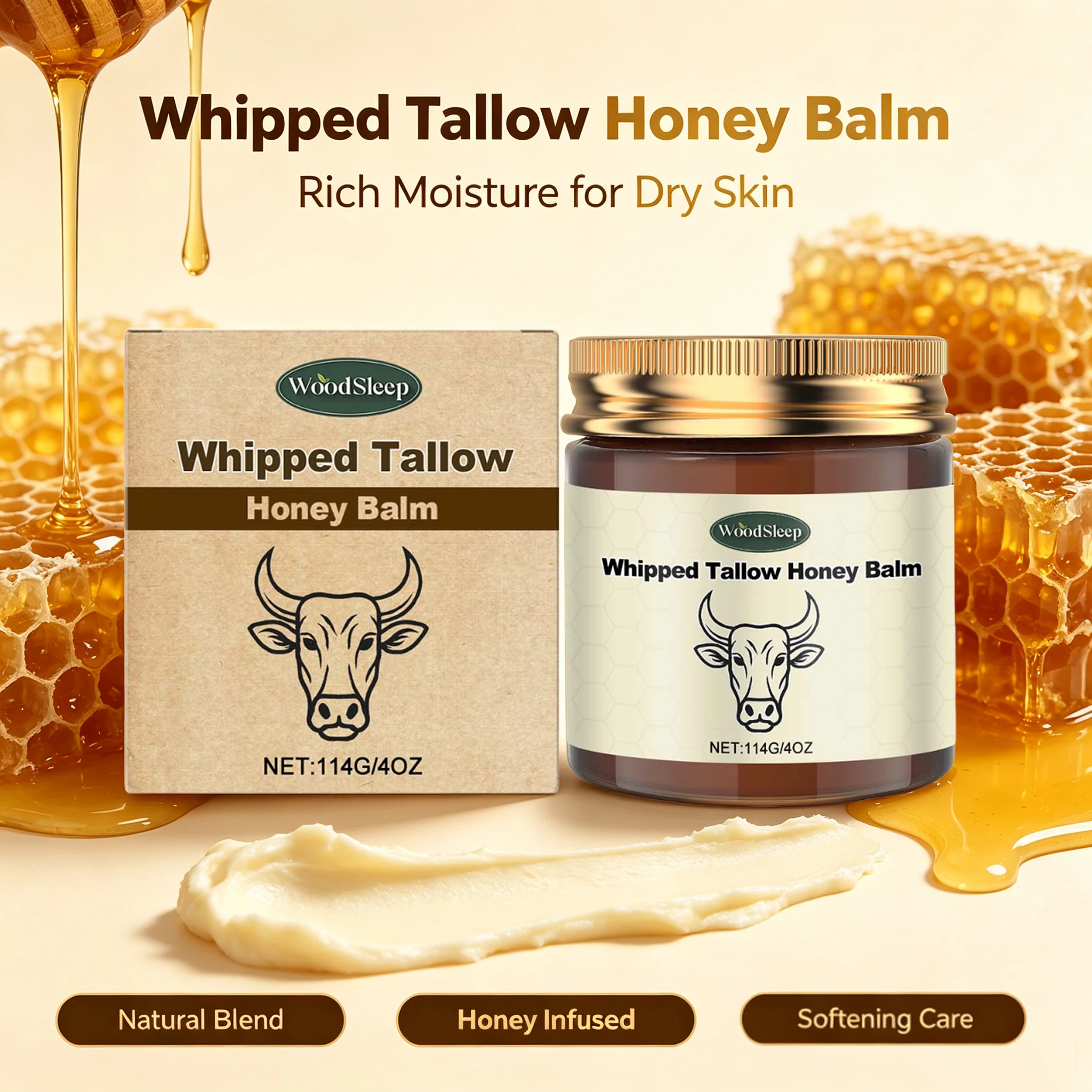Grass-Fed Beef Tallow Cream Lightweight Whipped Tallow Body Butter For A/W Dry Cracked Sensitive Skin Barrier Body Lotion