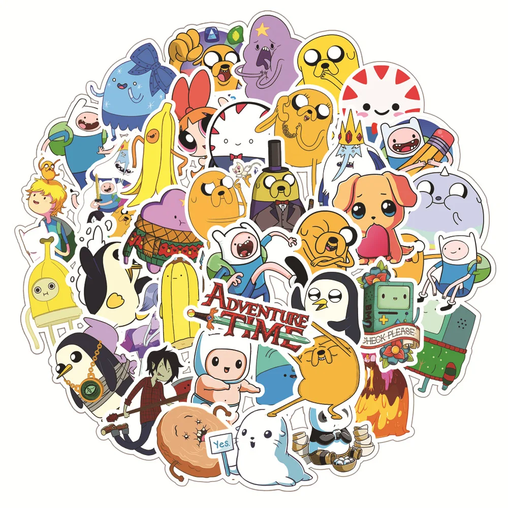 50Pcs Adventure Time Stickers for Laptop, Cute Cartoon Waterproof Vinyl Decal for Teen Girl Adult Water Bottle, Skateboard