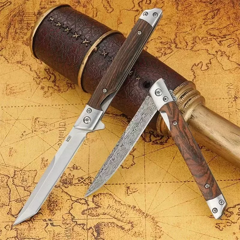 Damascus Pattern Folding Knife Multi-purpose Outdoor Camping Stainless Steel Folding Knife with Height Hardness Damascus Pattern