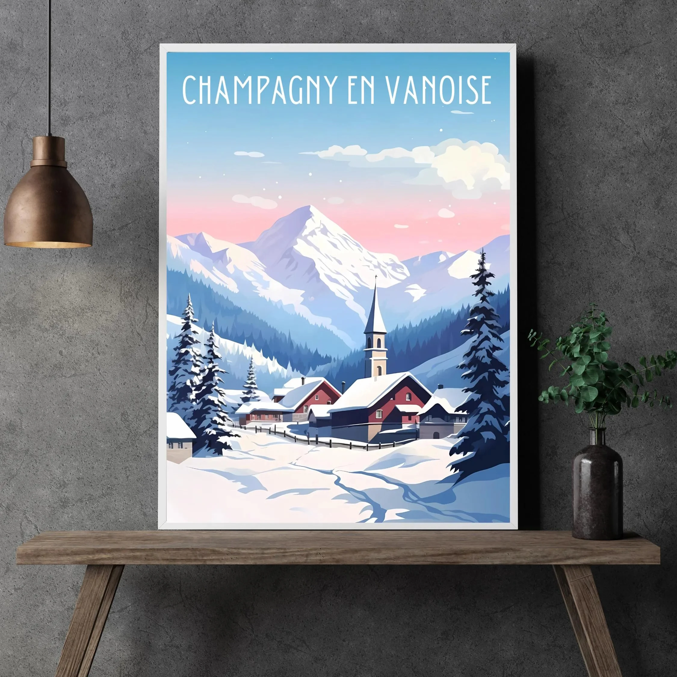 

Champagny en Vanoise canvas poster French city travel poster ski enthusiasts gift home decoration winter warm town printing