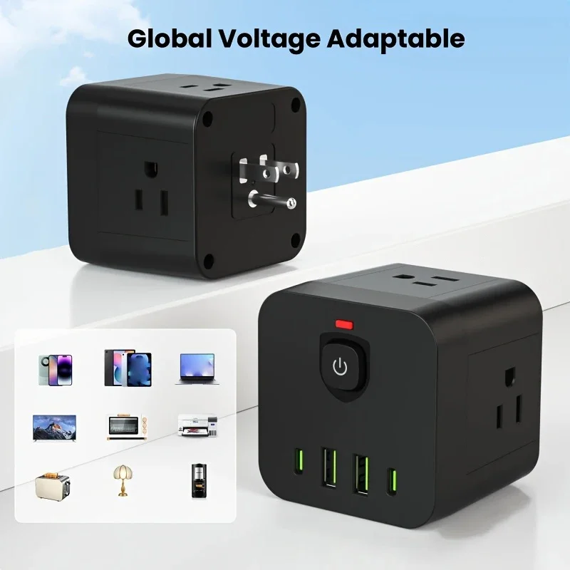 

8-in-1 Power Strip US Electrical Plug Socket Extension Cord 4AC Outlets 2USB 2PD Type C Ports Adapter Home Office