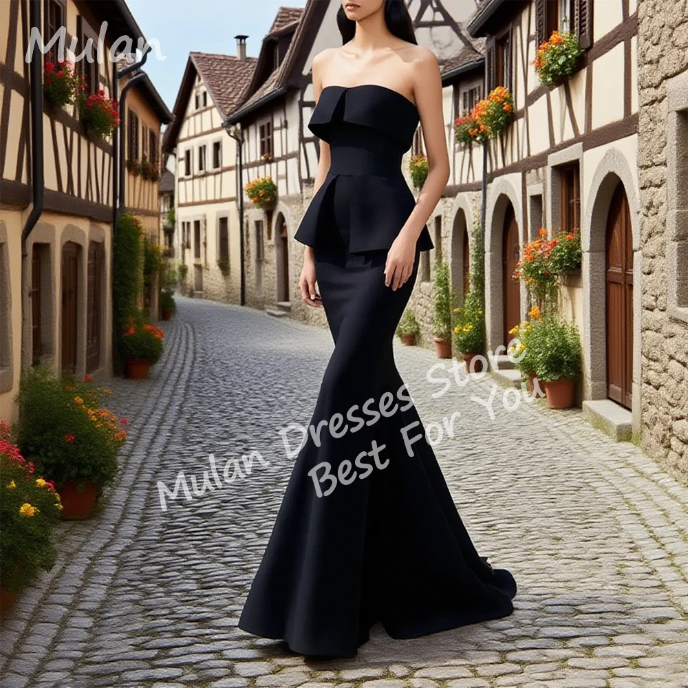 

Customized Black Long Evening Dresses for Special Occasions Strapless Floor-Length Sweep Train Women Gala Prom Party Dress 2025