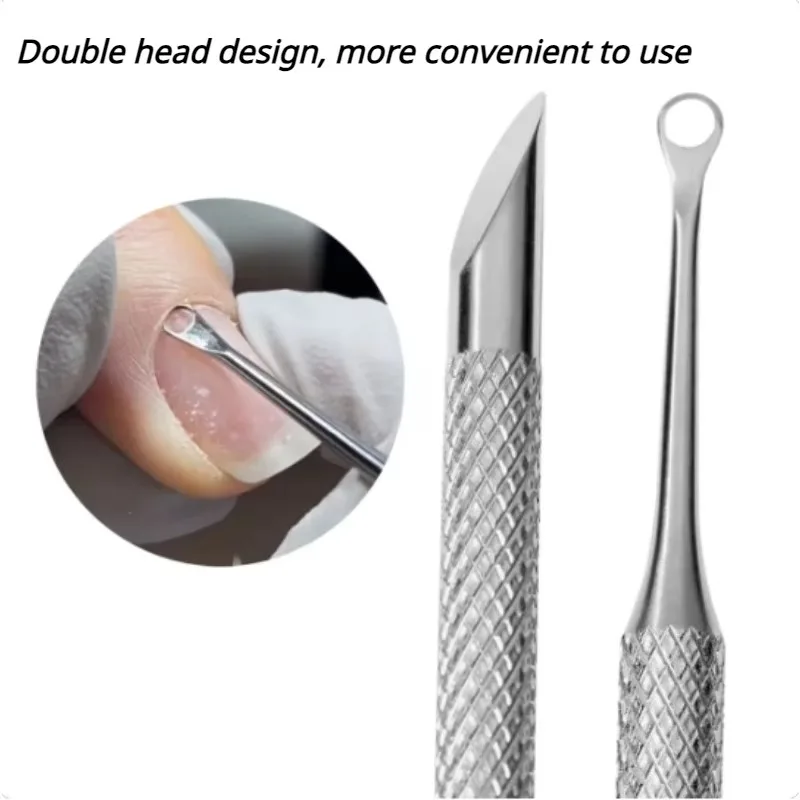 Double-ended Stainless Steel Remover Manicure Sticks Tool Bevelled Nail Grinding File Circle Beveled Head Cuticle Pusher