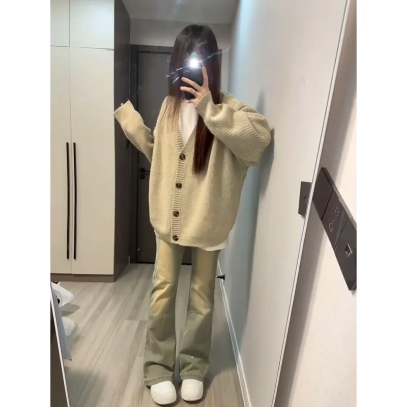 

Retro American Flared Jeans Women's Spring Autumn High Street Straight Leg High Waist Slim Wide Leg Hoof Pants