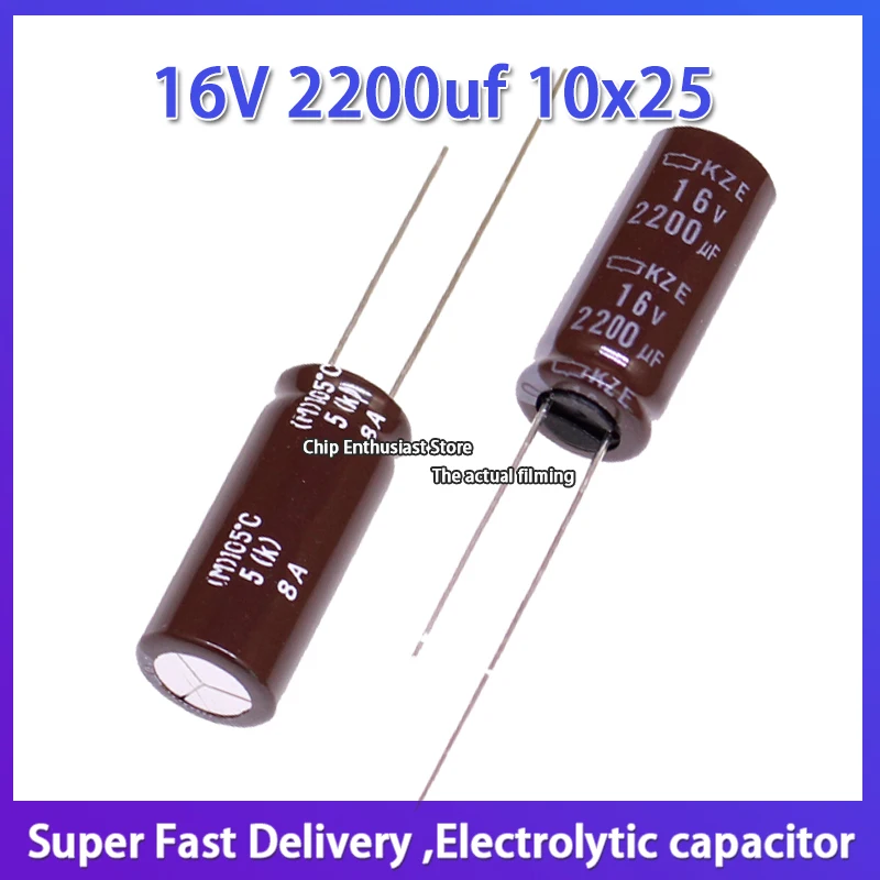 10PCS Aluminum electrolytic capacitor 16v2200uf 10*25 black diamond kZE, high frequency, long service life 16V 2200uf 10x25