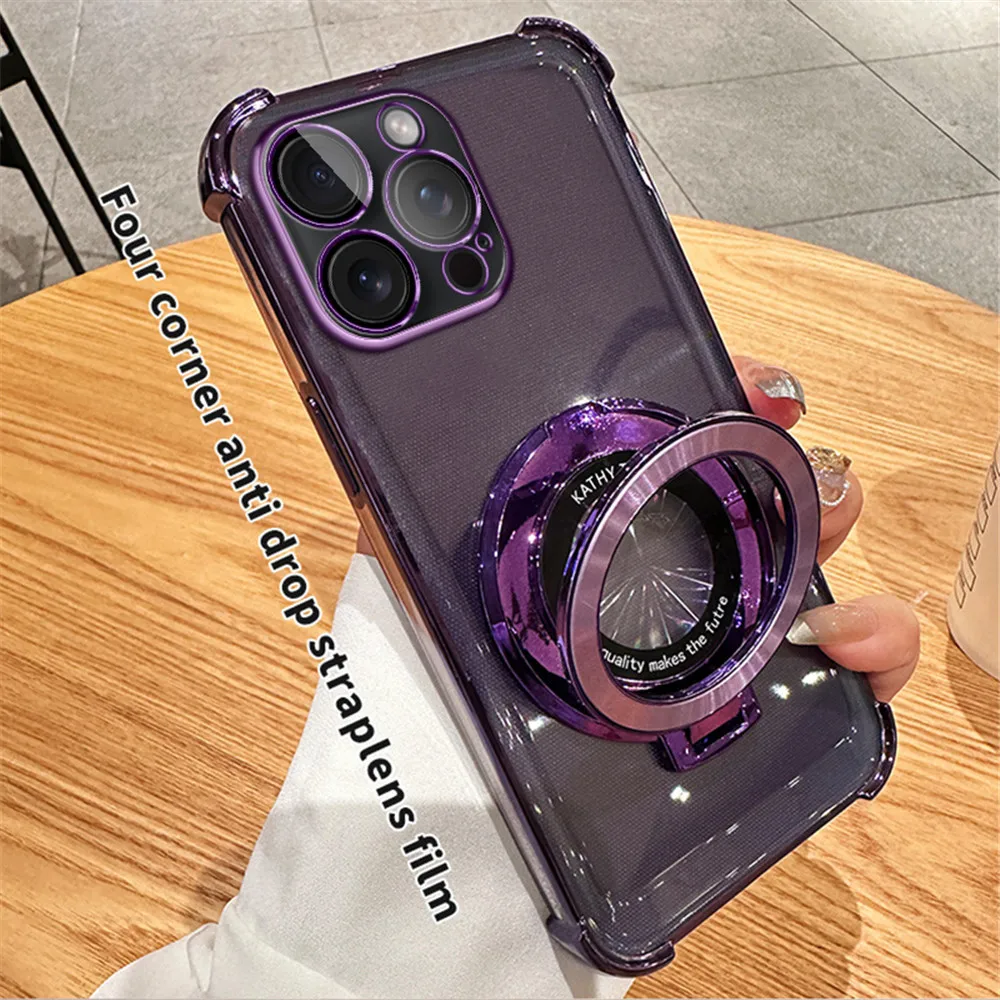 Luxury Plating Shockproof Bracket Phone Case For iPhone 15 11 12 13 14 Pro Max Plus X XS Max XR 7 8 Plus With Holder Stand Cover