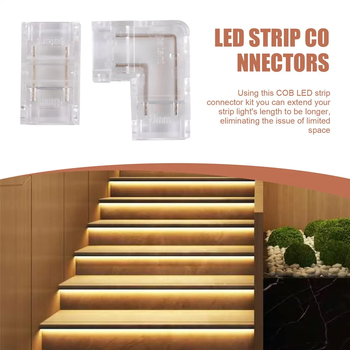 DT17 COB LED Strip Connectors 8mm 10Pcs L-Shaped Corner Gapless Connectors for 8mm COB Tape Lights Not for 10mm Strip